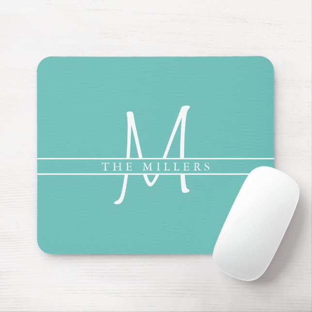 Script Initial Split Monogram, Personalized Teal Mouse Mat (With Mouse)