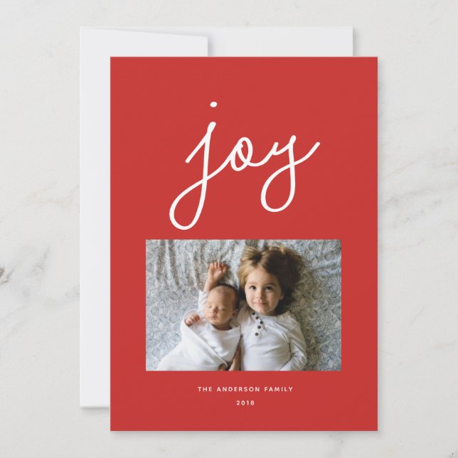Script Joy Personalised Red Holiday Photo Card (Front)