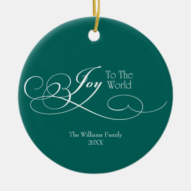 Script Joy To The World Holiday Ceramic Tree Decoration (Front)