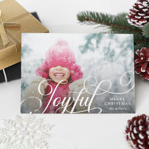 Script Joyful Typography Photo Christmas Holiday Card