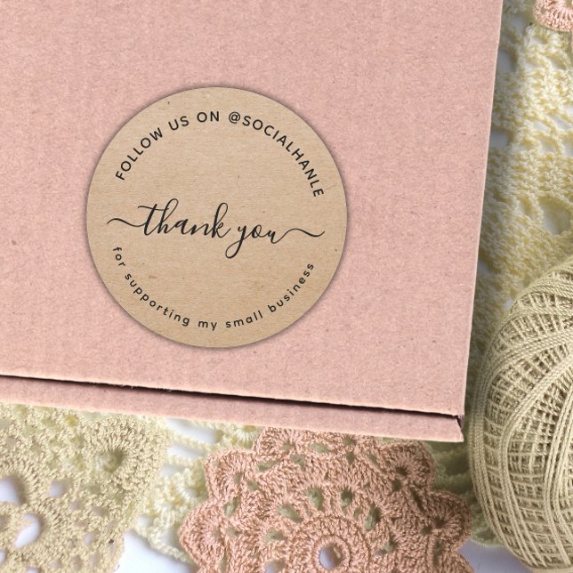  Script kraft thank you social handle  Classic Round Sticker (Creator Uploaded)