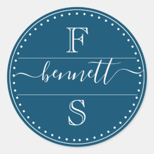 Script Last Name First & Midddle Initial Classic Round Sticker