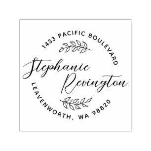 Script & Leaves   Create Your Own Name & Address Self-inking Stamp