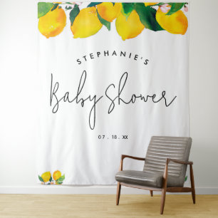 Script Lemon Baby Shower Photo Booth Backdrop Tapestry