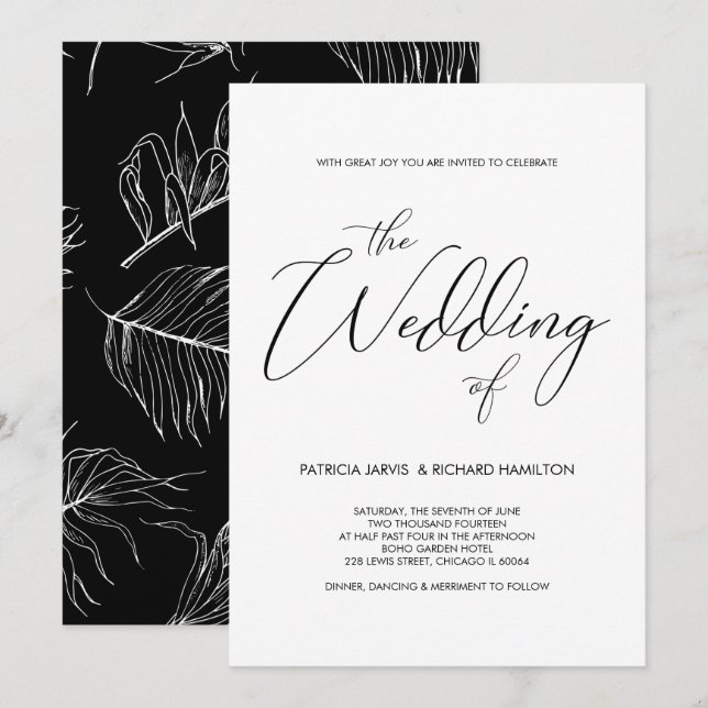 Script Lettering Black & White Wedding Invitations (Front/Back)