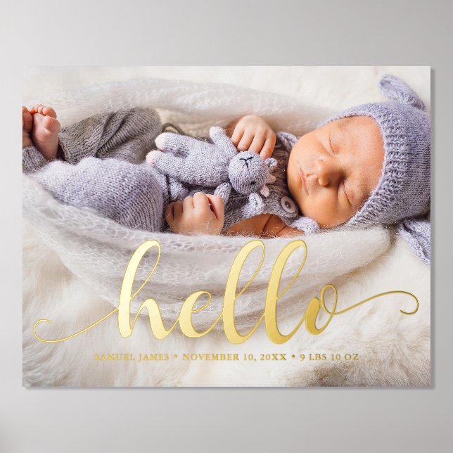 Script Lettering "Hello" Baby Photo  Foil Prints (Front)