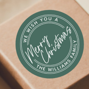 Script Lettering Merry Christmas Classic Round Sticker