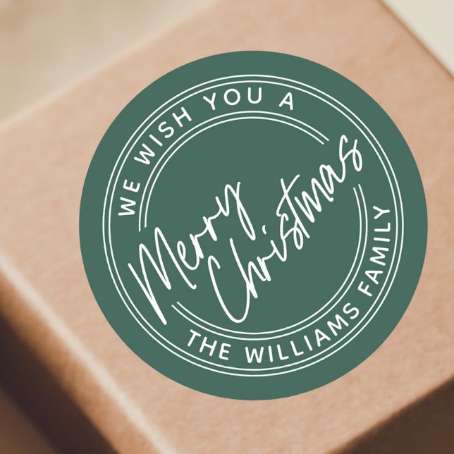 Script Lettering Merry Christmas Classic Round Sticker (Creator Uploaded)