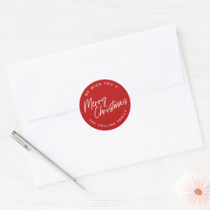 Script Lettering Merry Christmas Classic Round Sticker