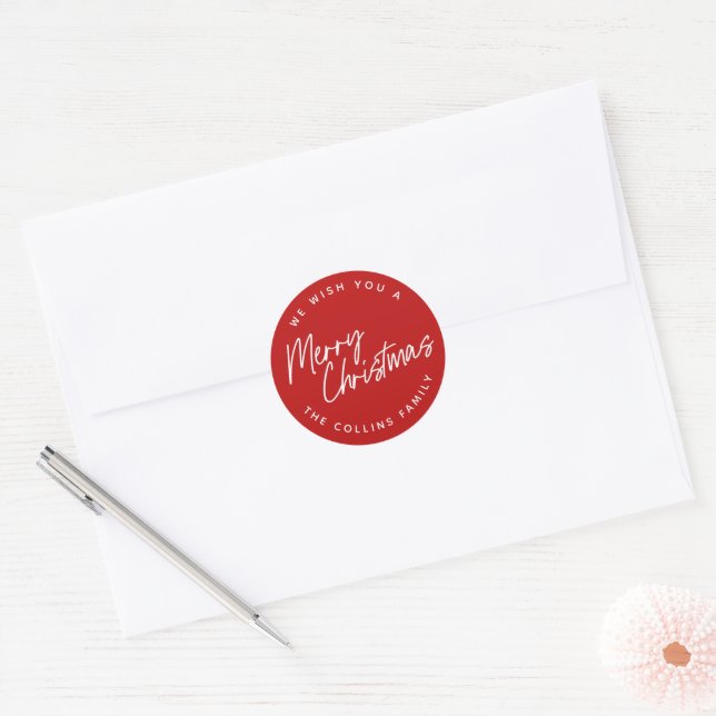 Script Lettering Merry Christmas Classic Round Sticker (Envelope)
