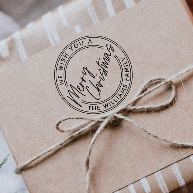 Script Lettering Merry Christmas Self-inking Stamp (Modern hand lettered Merry Christmas self-inking holiday stamp for gifts, cards and envelopes, )