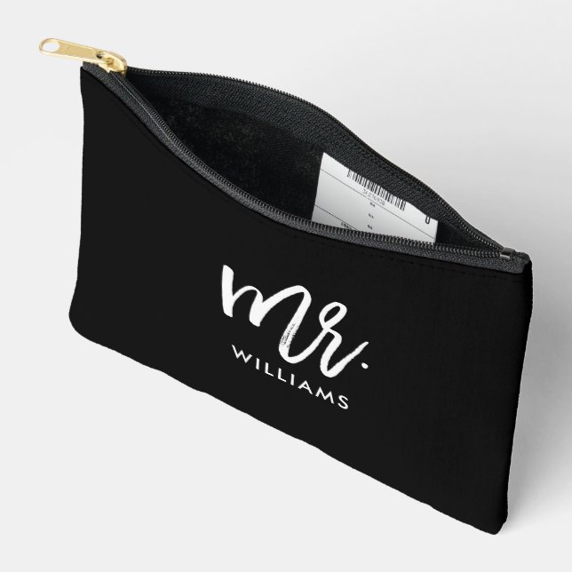 Script Lettering "Mr Last Name" Accessory Pouch (Open)