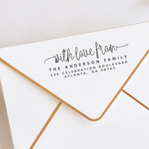 Script Lettering With Love From & Return Address Rubber Stamp