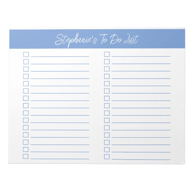 Script Light Blue 8.5x11 Two Column Checklist Notepad (Front)