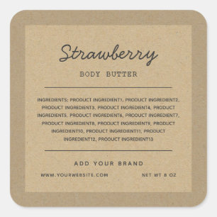 Script Lines Ingredients List Border Kraft Square Sticker