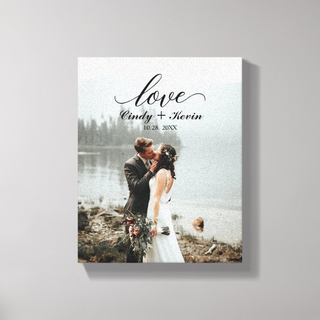 Script Love Custom Family Name Wedding Bride Groom Canvas Print (Front)