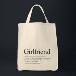 Script Love Heart Girlfriend Definition Tote Bag<br><div class="desc">Personalise for your girlfriend to create a unique valentine,  Christmas or birthday gift. A perfect way to show her how amazing she is every day. Designed by Thisisnotme©</div>