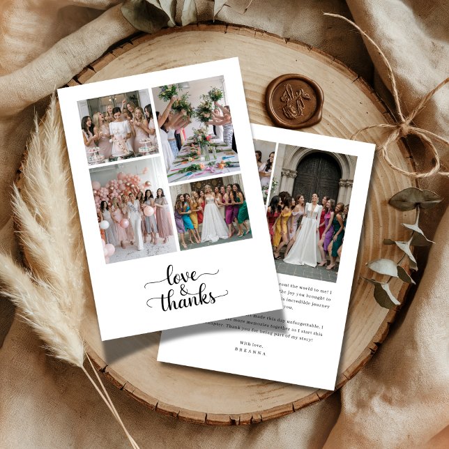 Script Love & Thanks 7 Photo Collage Bridal Shower Thank You Card (Creator Uploaded)