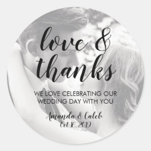Script Love & Thanks Photo Wedding Favour Sticker