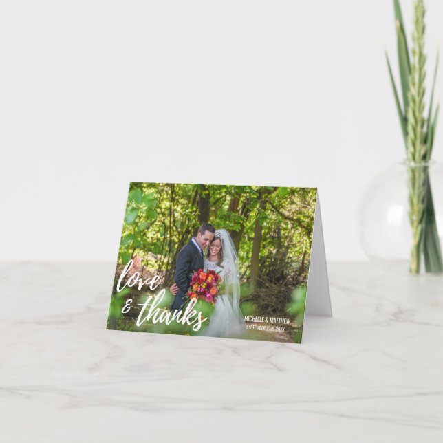 Script LOVE & THANKS wedding note card | PHOTO (Front)