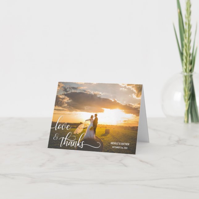 Script LOVE & THANKS wedding note card | PHOTO (Front)