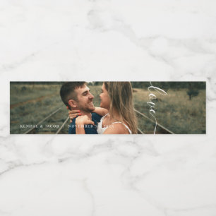 Script Love Wedding Photo Water Bottle Label