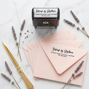 Script Makeup Studio Name Return Address Phone Self-inking Stamp