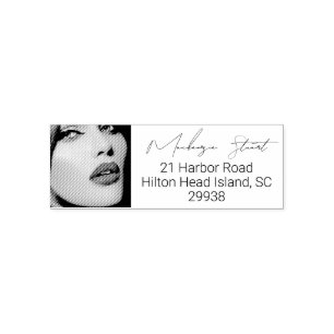 Script Makeup Studio Name Return Address Photo Self-inking Stamp