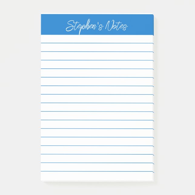 Script Medium Blue Lined Personalised Post-it Notes (Front)