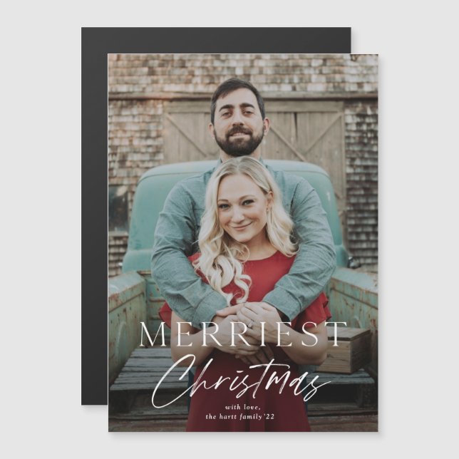 Script Merriest Christmas Photo Magnetic Card (Front/Back)