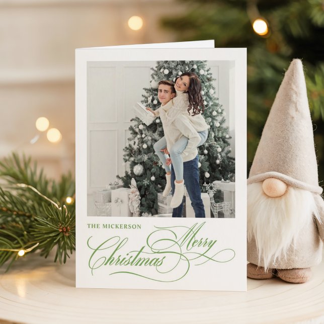 Script Merry Christmas 1 photo Folded Holiday Card (Creator Uploaded)