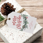 Script merry christmas branch with berries gift tags<br><div class="desc">A festive,  red,  green and white merry christmas gift tag featuring bold script and watercolor greenery with leaves and berries.</div>