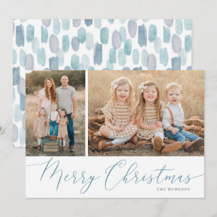 Script Merry Christmas Elegant 2 Photo Holiday Car Card
