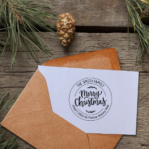 Script Merry Christmas, Family Return Address Rubber Stamp