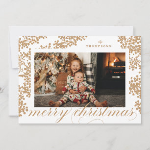 Script Merry Christmas Gold Foliage Photo Card