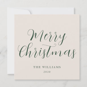 Script Merry Christmas Green Beige  Holiday Card