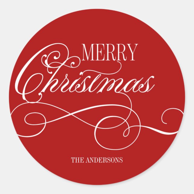 Script Merry Christmas Holiday Classic Round Sticker (Front)