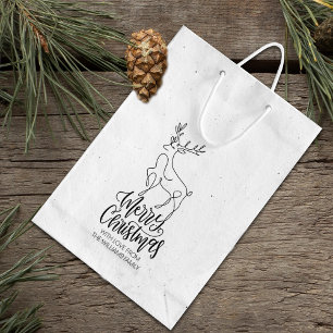 Script Merry Christmas, Modern Line Art Deer Large Rubber Stamp