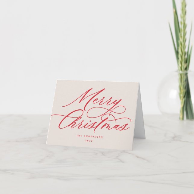 Script Merry Christmas Red Blush Holiday Card (Front)