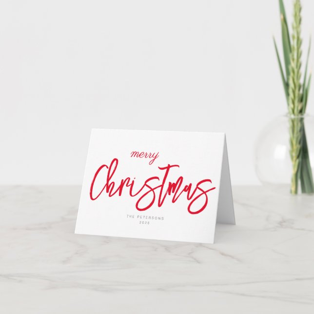 Script Merry Christmas Red Holiday Card (Front)