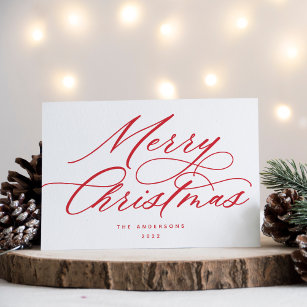 Script Merry Christmas Red Holiday Card