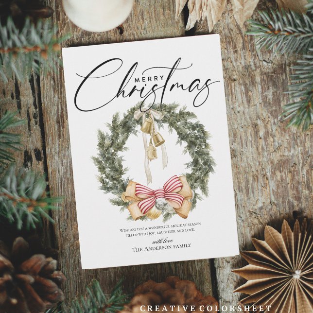 Script Merry Christmas wreath Holiday Card (Creator Uploaded)