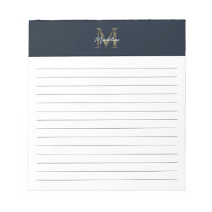 Script Metallic Navy Blue Gold Monogram Lined Notepad