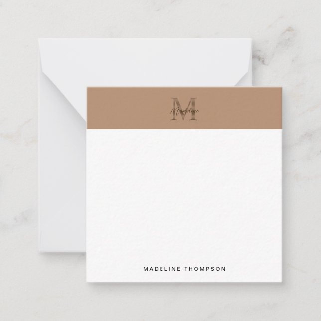 Script Metallic Taupe Gold Monogram Square Card (Front)