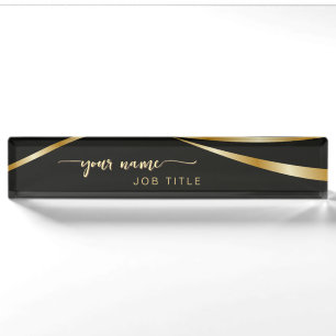 Script Minimalist Black and Gold Nameplate
