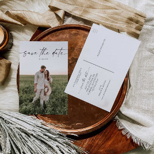 Script Minimalist Save The Date Photo Postcard