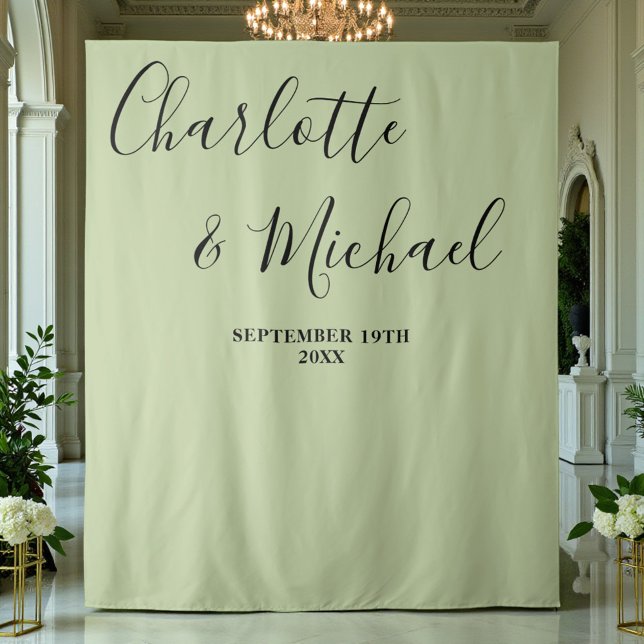 Script Minimalist Wedding | Sage Green Backdrop Tapestry (Creator Uploaded)