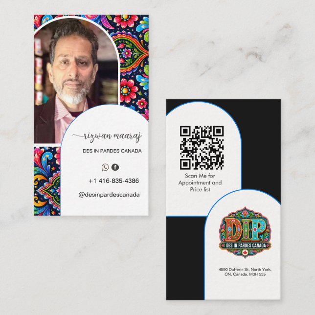 Script Modern arch  photo qr code logo Business Card (Front/Back)