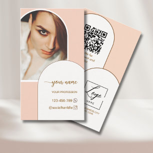 Script Modern arch pink photo qr code logo Business Card