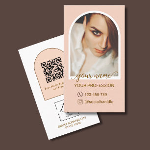 Script Modern arch pink photo qr code logo Business Card